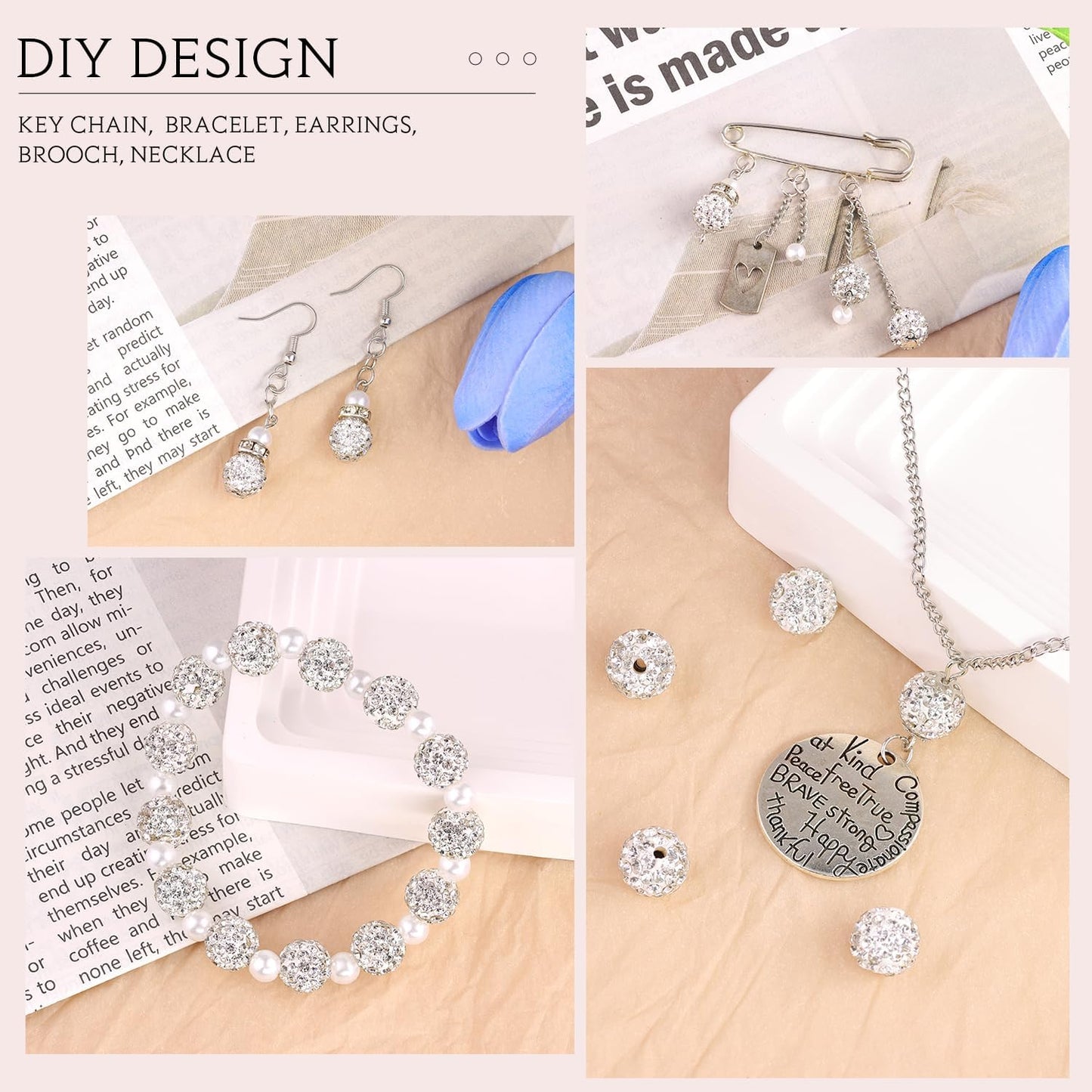 100 pcs 10mm Rhinestone Beads for Jewelry Making, Yellow Shiny Round Shamballa Disco Beads Bulk, Sparkle Crystal Clay Christmas for Bracelet Baseball Necklace Earring Crafting and DIY