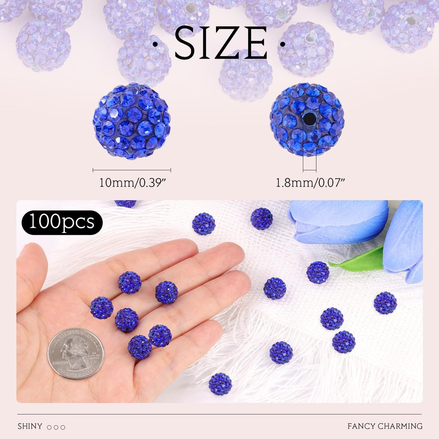 100 pcs 10mm Rhinestone Beads for Jewelry Making, Yellow Shiny Round Shamballa Disco Beads Bulk, Sparkle Crystal Clay Christmas for Bracelet Baseball Necklace Earring Crafting and DIY