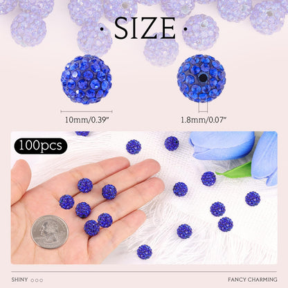 100 pcs 10mm Rhinestone Beads for Jewelry Making, Yellow Shiny Round Shamballa Disco Beads Bulk, Sparkle Crystal Clay Christmas for Bracelet Baseball Necklace Earring Crafting and DIY