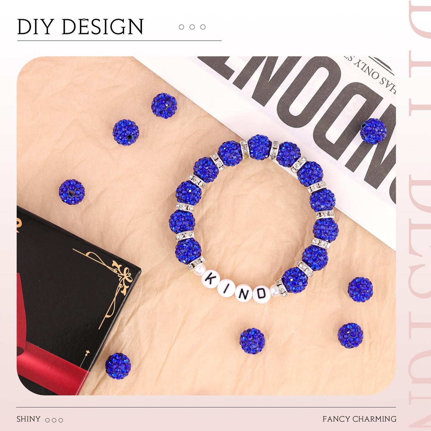 100 pcs 10mm Rhinestone Beads for Jewelry Making, Yellow Shiny Round Shamballa Disco Beads Bulk, Sparkle Crystal Clay Christmas for Bracelet Baseball Necklace Earring Crafting and DIY