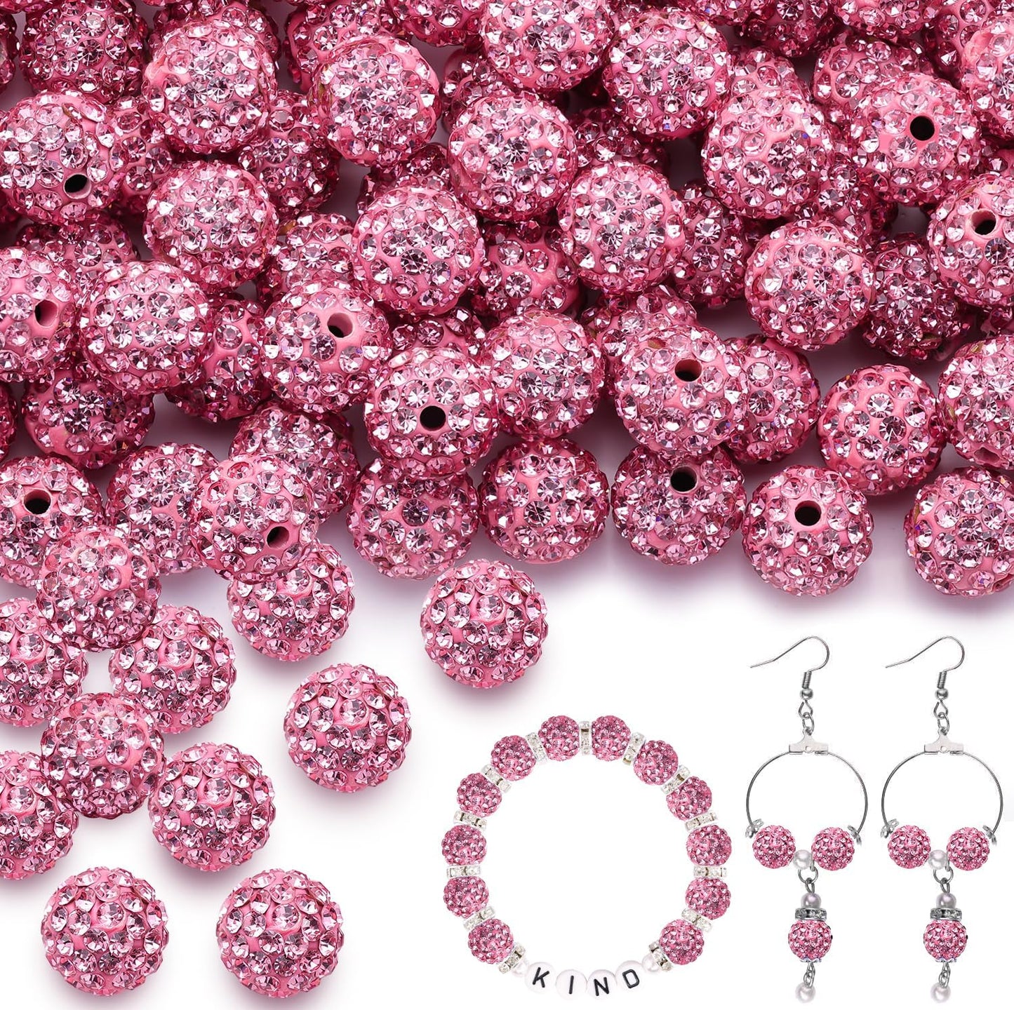 100 pcs 10mm Rhinestone Beads for Jewelry Making, Yellow Shiny Round Shamballa Disco Beads Bulk, Sparkle Crystal Clay Christmas for Bracelet Baseball Necklace Earring Crafting and DIY
