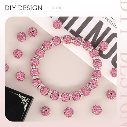 100 pcs 10mm Rhinestone Beads for Jewelry Making, Yellow Shiny Round Shamballa Disco Beads Bulk, Sparkle Crystal Clay Christmas for Bracelet Baseball Necklace Earring Crafting and DIY