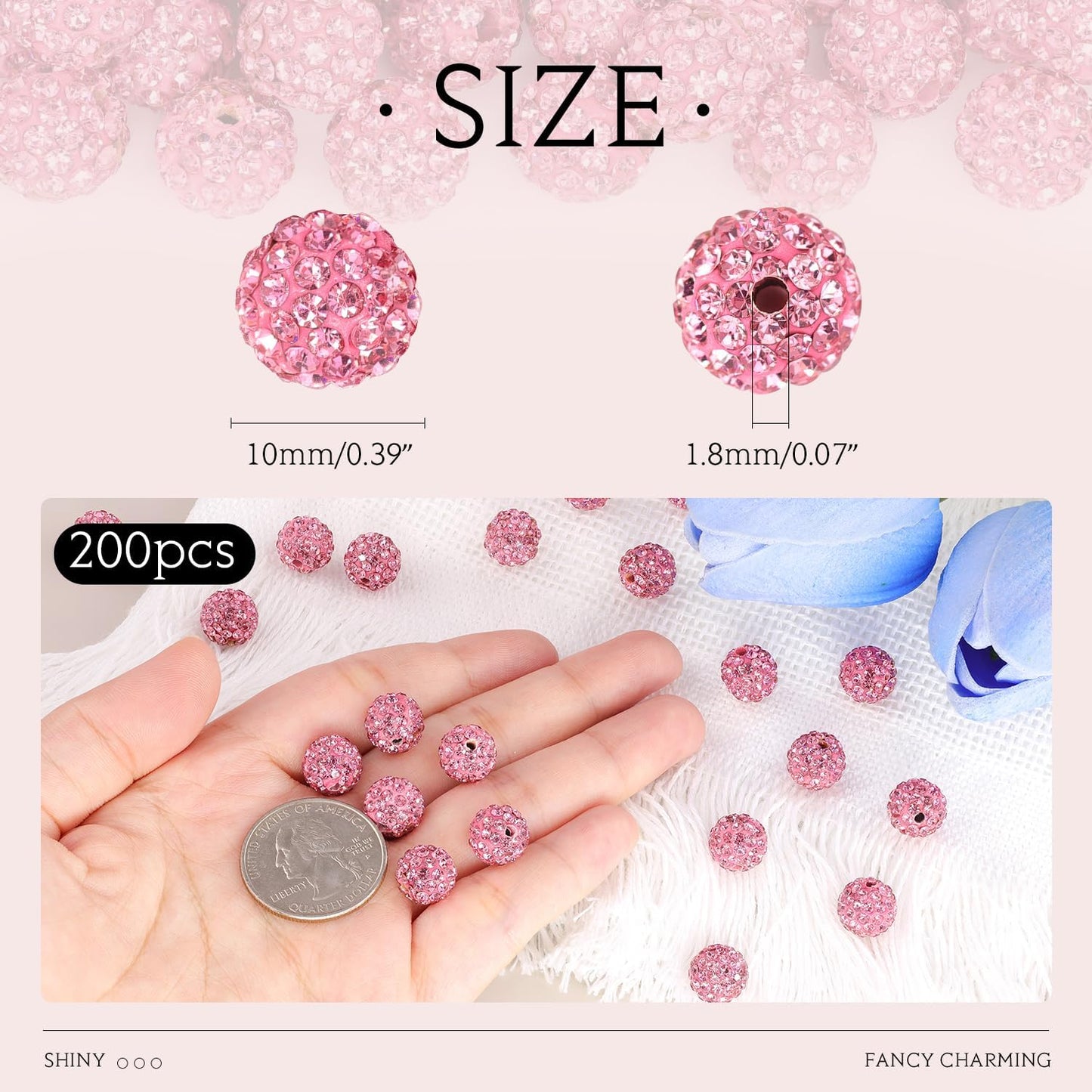 100 pcs 10mm Rhinestone Beads for Jewelry Making, Yellow Shiny Round Shamballa Disco Beads Bulk, Sparkle Crystal Clay Christmas for Bracelet Baseball Necklace Earring Crafting and DIY