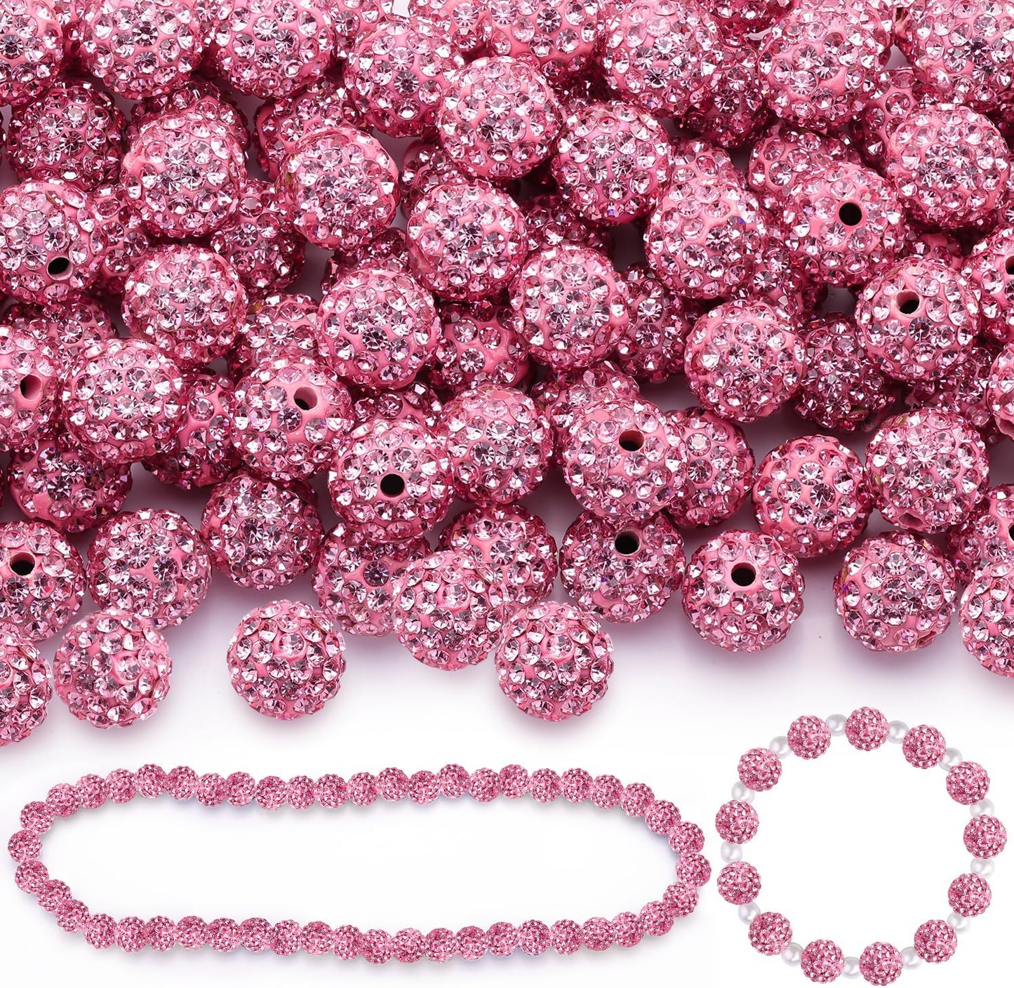 100 pcs 10mm Rhinestone Beads for Jewelry Making, Yellow Shiny Round Shamballa Disco Beads Bulk, Sparkle Crystal Clay Christmas for Bracelet Baseball Necklace Earring Crafting and DIY