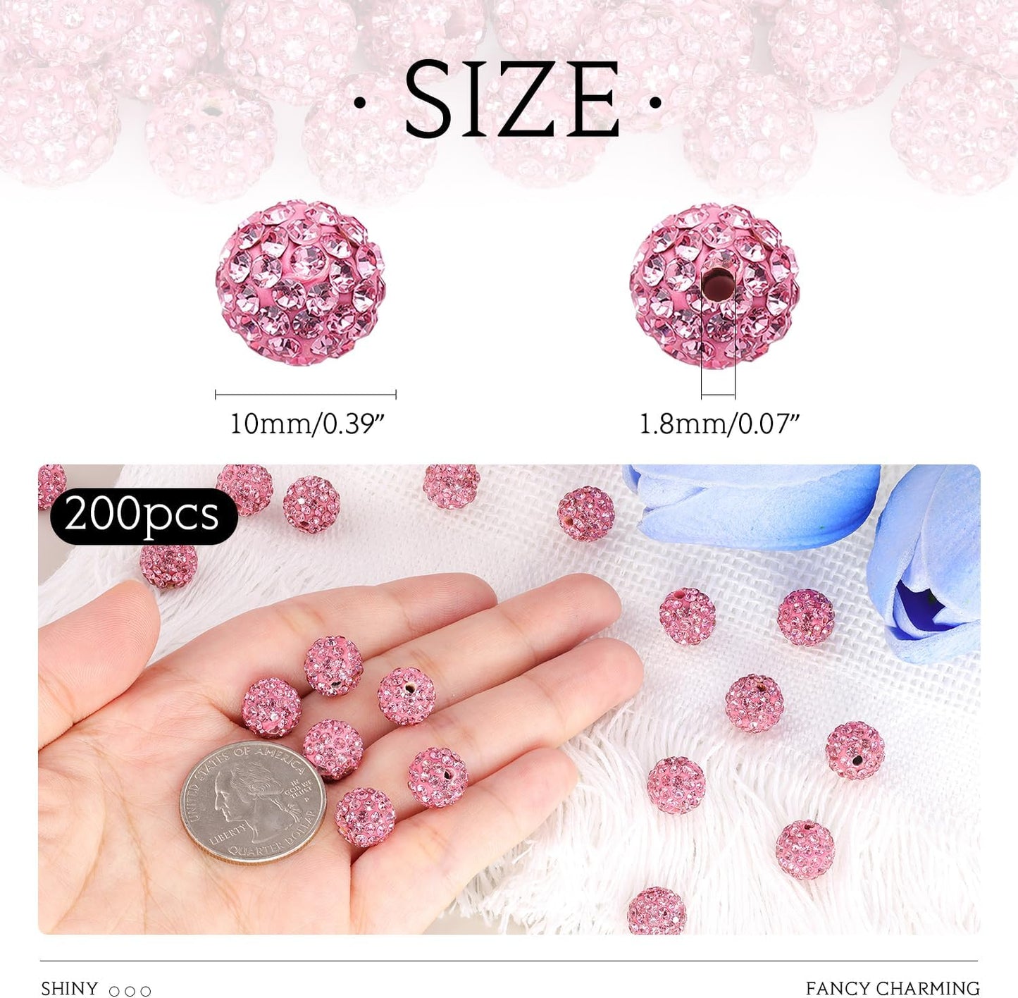 100 pcs 10mm Rhinestone Beads for Jewelry Making, Yellow Shiny Round Shamballa Disco Beads Bulk, Sparkle Crystal Clay Christmas for Bracelet Baseball Necklace Earring Crafting and DIY