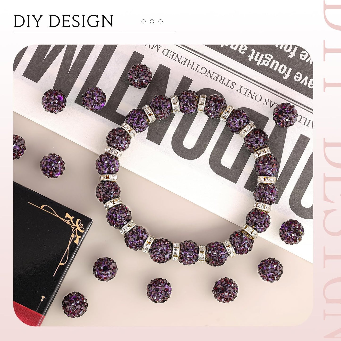 100 pcs 10mm Rhinestone Beads for Jewelry Making, Yellow Shiny Round Shamballa Disco Beads Bulk, Sparkle Crystal Clay Christmas for Bracelet Baseball Necklace Earring Crafting and DIY