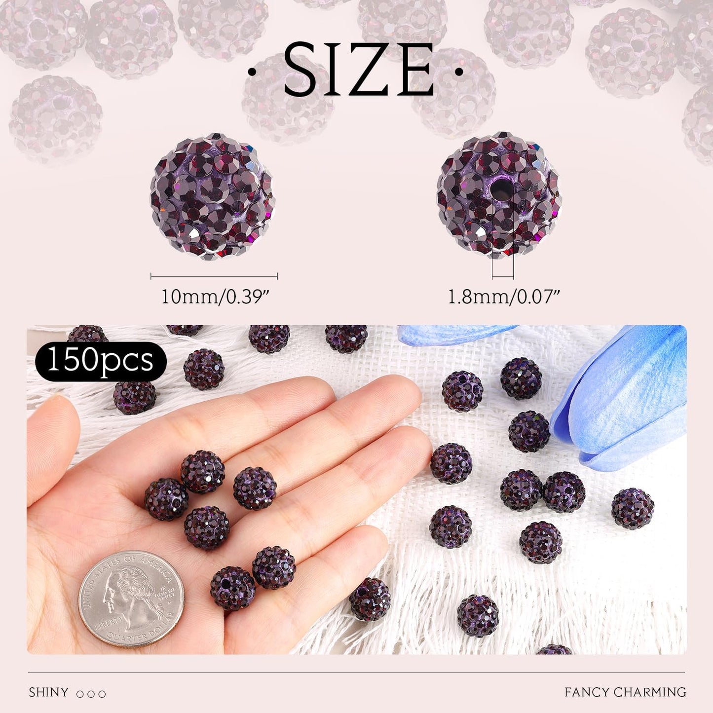 100 pcs 10mm Rhinestone Beads for Jewelry Making, Yellow Shiny Round Shamballa Disco Beads Bulk, Sparkle Crystal Clay Christmas for Bracelet Baseball Necklace Earring Crafting and DIY