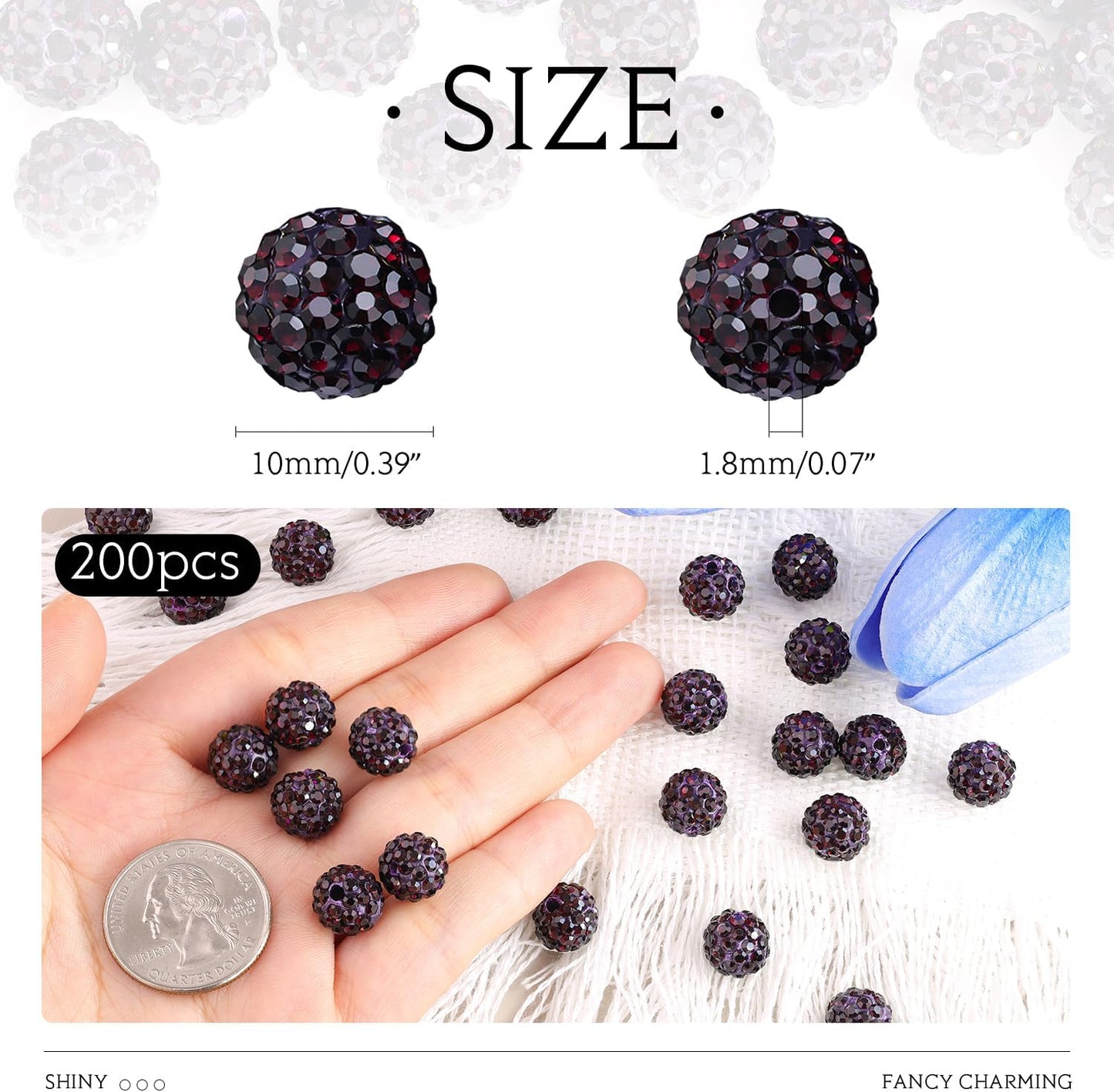 100 pcs 10mm Rhinestone Beads for Jewelry Making, Yellow Shiny Round Shamballa Disco Beads Bulk, Sparkle Crystal Clay Christmas for Bracelet Baseball Necklace Earring Crafting and DIY