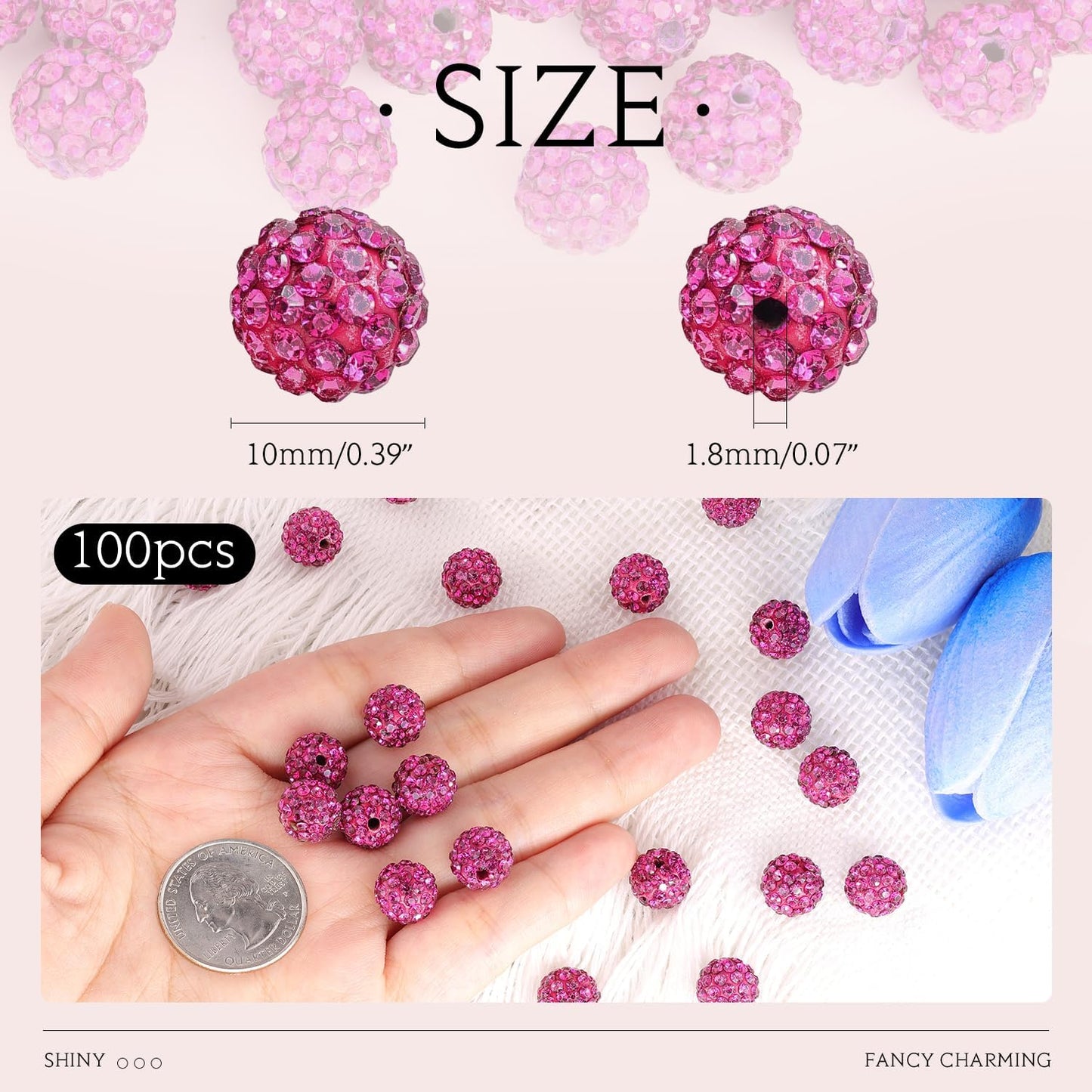 100 pcs 10mm Rhinestone Beads for Jewelry Making, Yellow Shiny Round Shamballa Disco Beads Bulk, Sparkle Crystal Clay Christmas for Bracelet Baseball Necklace Earring Crafting and DIY