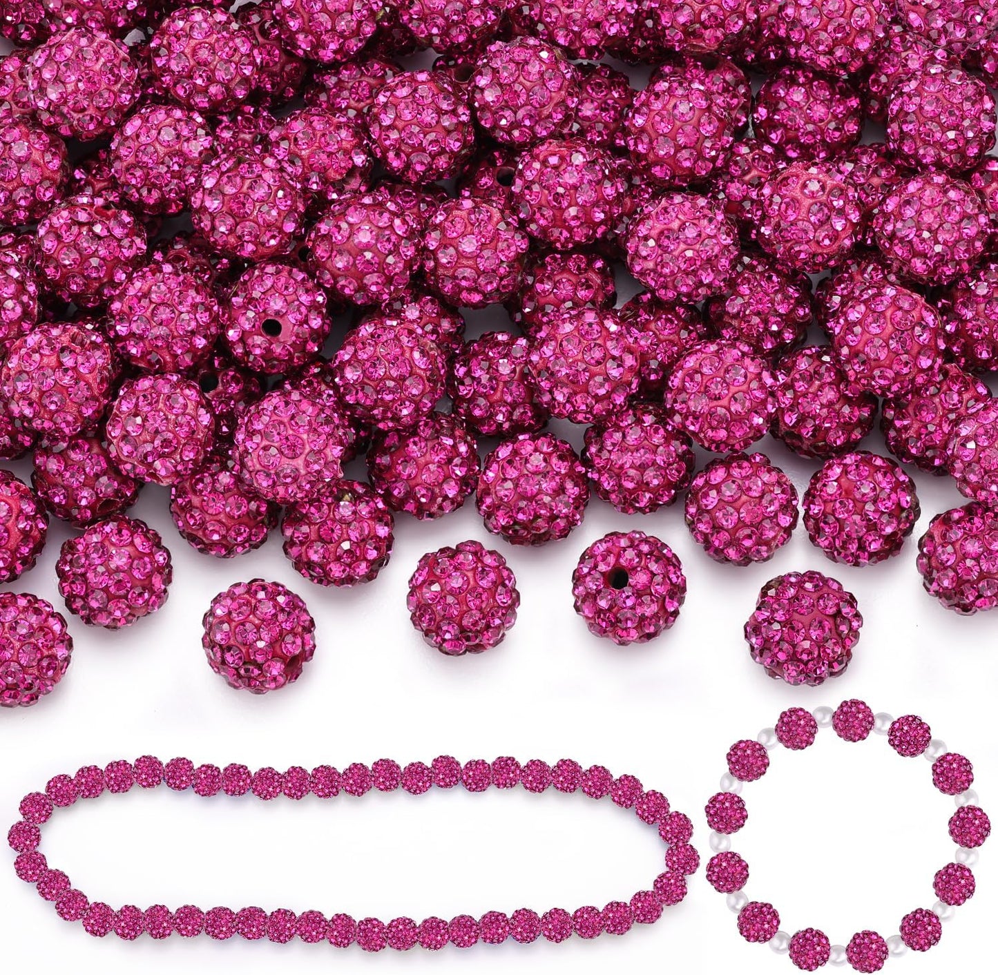 100 pcs 10mm Rhinestone Beads for Jewelry Making, Yellow Shiny Round Shamballa Disco Beads Bulk, Sparkle Crystal Clay Christmas for Bracelet Baseball Necklace Earring Crafting and DIY