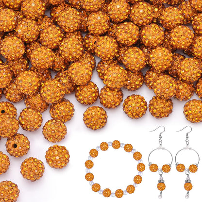 100 pcs 10mm Rhinestone Beads for Jewelry Making, Yellow Shiny Round Shamballa Disco Beads Bulk, Sparkle Crystal Clay Christmas for Bracelet Baseball Necklace Earring Crafting and DIY