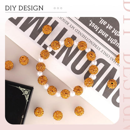 100 pcs 10mm Rhinestone Beads for Jewelry Making, Yellow Shiny Round Shamballa Disco Beads Bulk, Sparkle Crystal Clay Christmas for Bracelet Baseball Necklace Earring Crafting and DIY