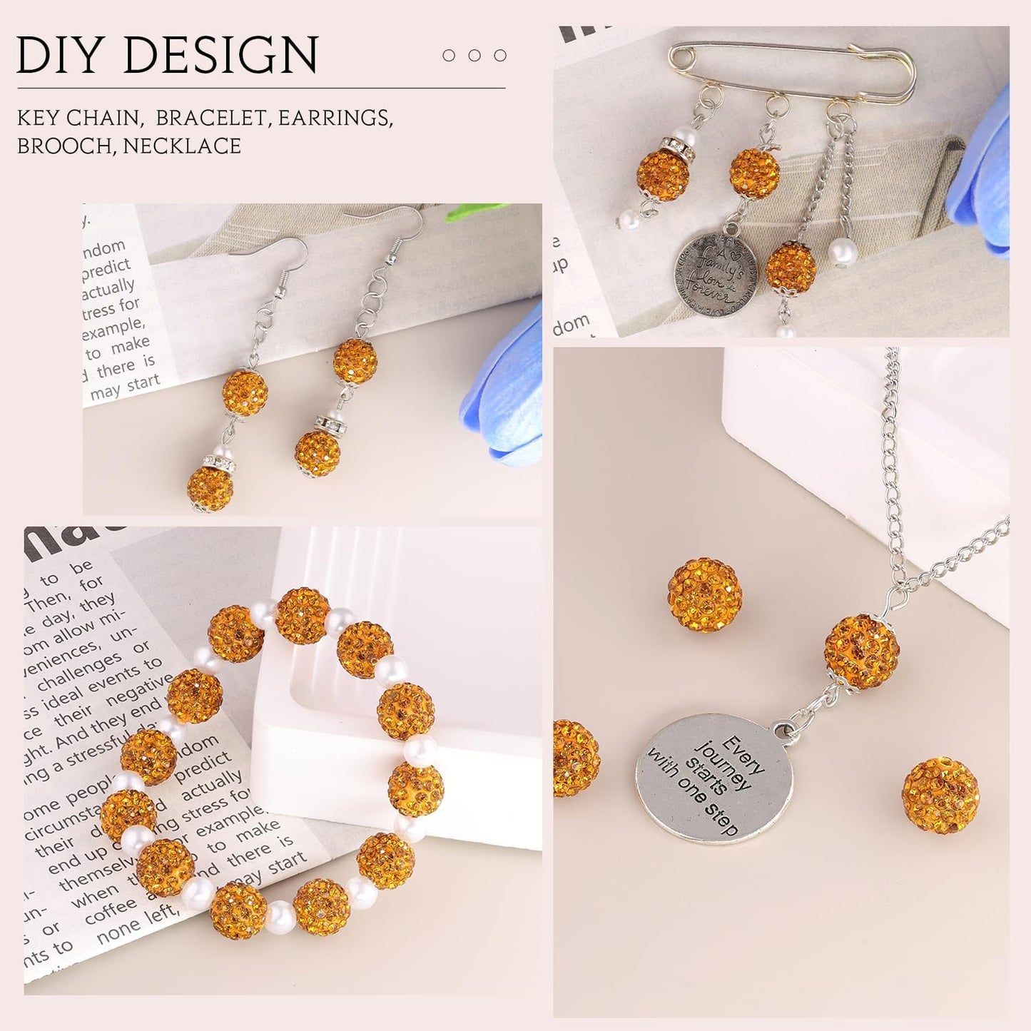 100 pcs 10mm Rhinestone Beads for Jewelry Making, Yellow Shiny Round Shamballa Disco Beads Bulk, Sparkle Crystal Clay Christmas for Bracelet Baseball Necklace Earring Crafting and DIY