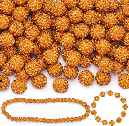 100 pcs 10mm Rhinestone Beads for Jewelry Making, Yellow Shiny Round Shamballa Disco Beads Bulk, Sparkle Crystal Clay Christmas for Bracelet Baseball Necklace Earring Crafting and DIY