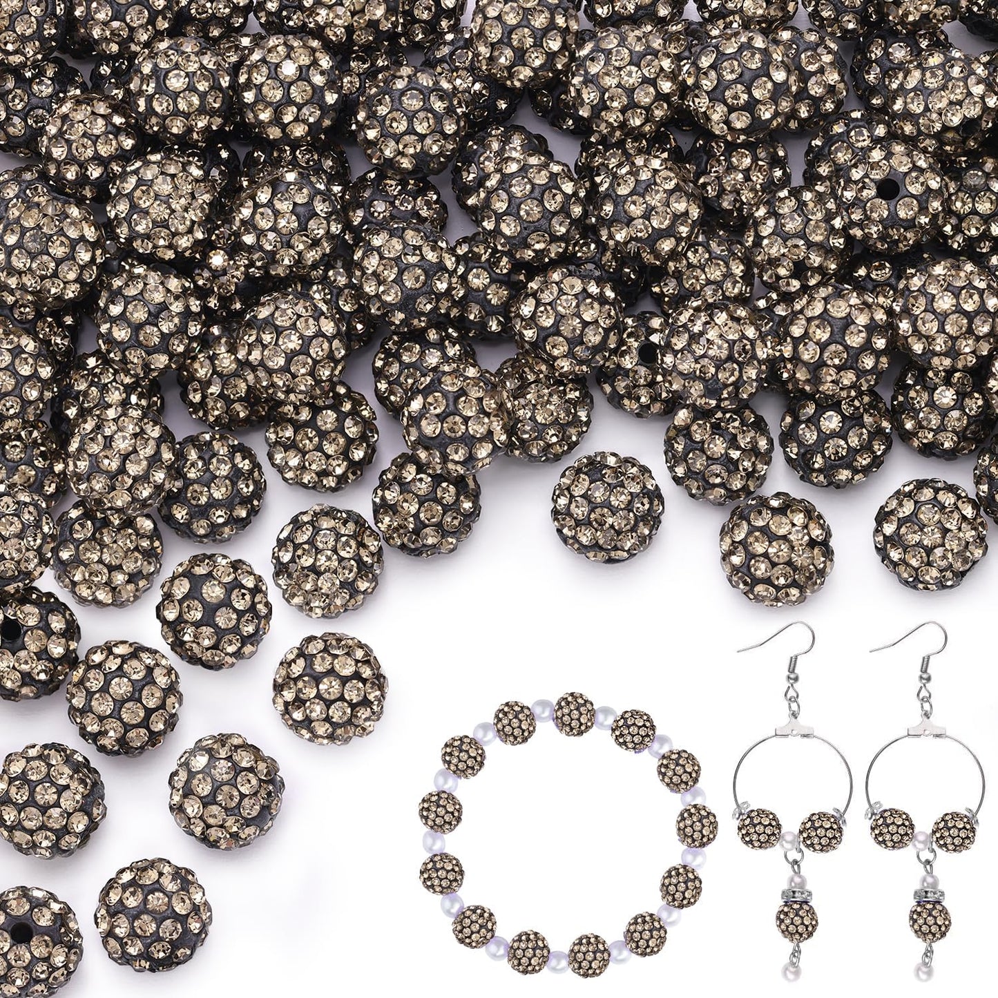 100 pcs 10mm Rhinestone Beads for Jewelry Making, Yellow Shiny Round Shamballa Disco Beads Bulk, Sparkle Crystal Clay Christmas for Bracelet Baseball Necklace Earring Crafting and DIY