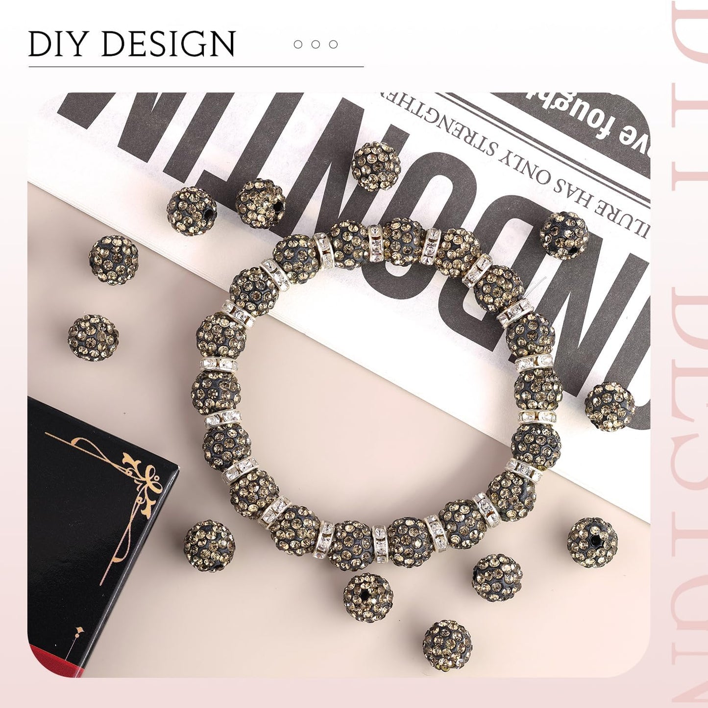 100 pcs 10mm Rhinestone Beads for Jewelry Making, Yellow Shiny Round Shamballa Disco Beads Bulk, Sparkle Crystal Clay Christmas for Bracelet Baseball Necklace Earring Crafting and DIY