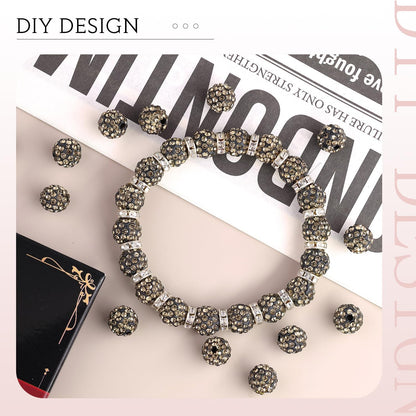 100 pcs 10mm Rhinestone Beads for Jewelry Making, Yellow Shiny Round Shamballa Disco Beads Bulk, Sparkle Crystal Clay Christmas for Bracelet Baseball Necklace Earring Crafting and DIY