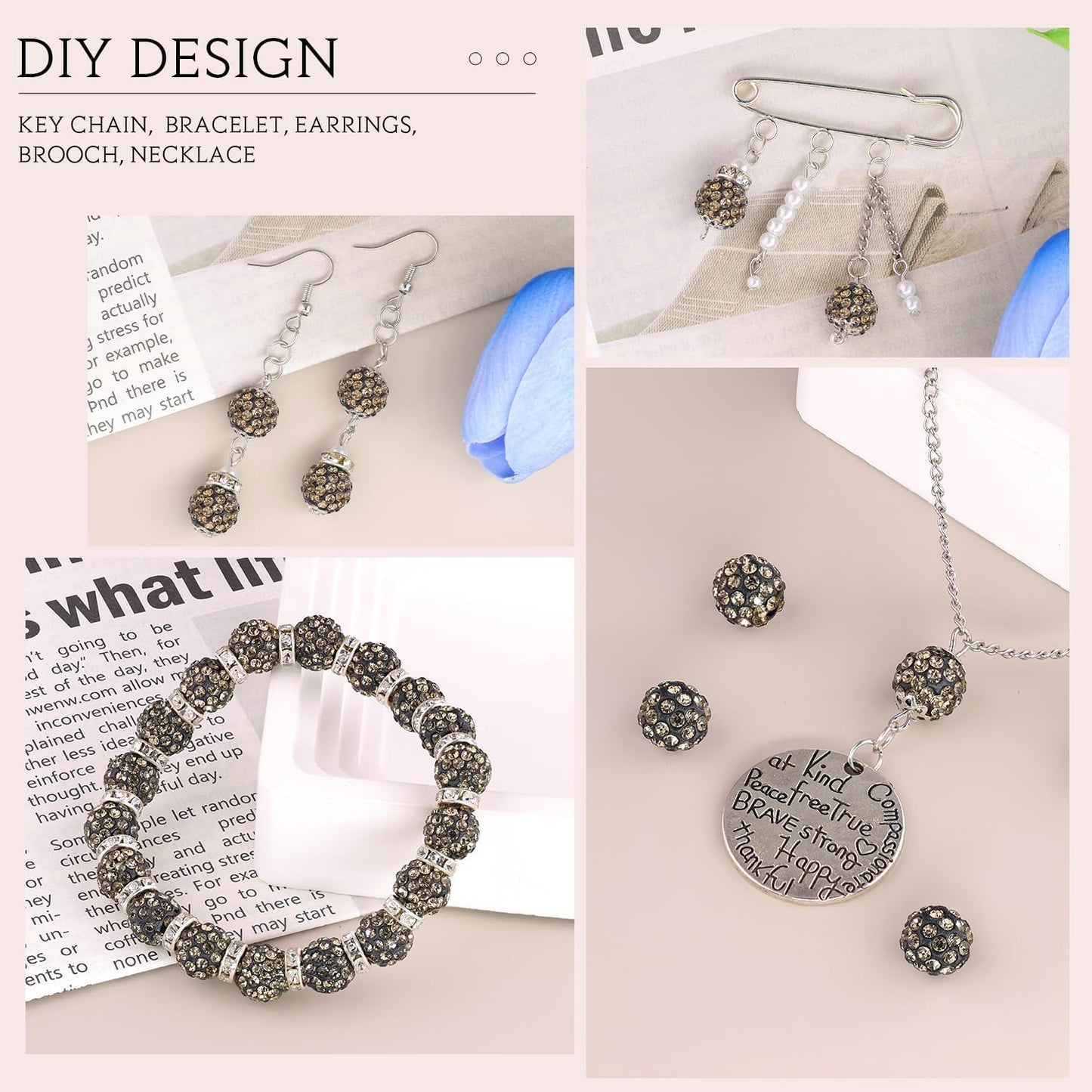 100 pcs 10mm Rhinestone Beads for Jewelry Making, Yellow Shiny Round Shamballa Disco Beads Bulk, Sparkle Crystal Clay Christmas for Bracelet Baseball Necklace Earring Crafting and DIY