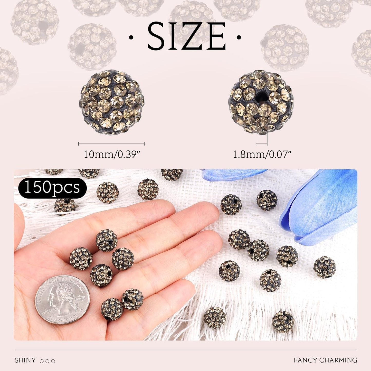 100 pcs 10mm Rhinestone Beads for Jewelry Making, Yellow Shiny Round Shamballa Disco Beads Bulk, Sparkle Crystal Clay Christmas for Bracelet Baseball Necklace Earring Crafting and DIY