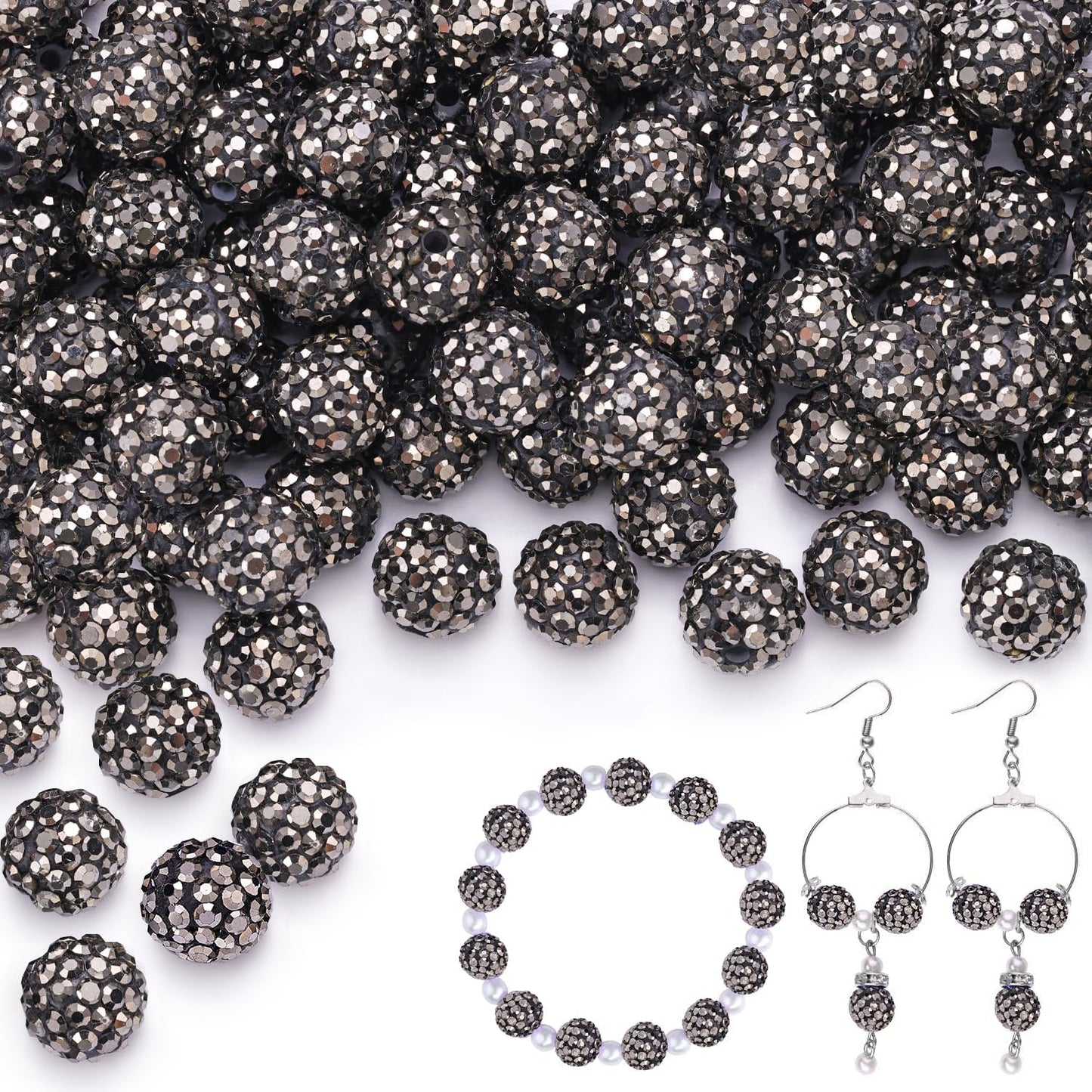 100 pcs 10mm Rhinestone Beads for Jewelry Making, Yellow Shiny Round Shamballa Disco Beads Bulk, Sparkle Crystal Clay Christmas for Bracelet Baseball Necklace Earring Crafting and DIY