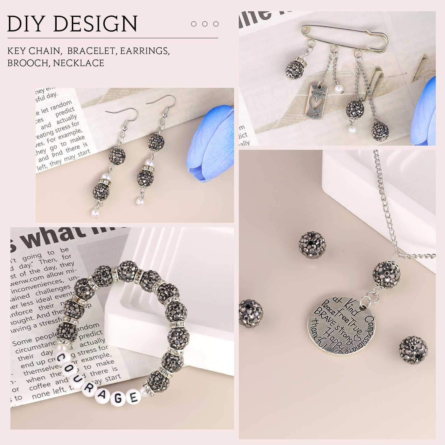 100 pcs 10mm Rhinestone Beads for Jewelry Making, Yellow Shiny Round Shamballa Disco Beads Bulk, Sparkle Crystal Clay Christmas for Bracelet Baseball Necklace Earring Crafting and DIY