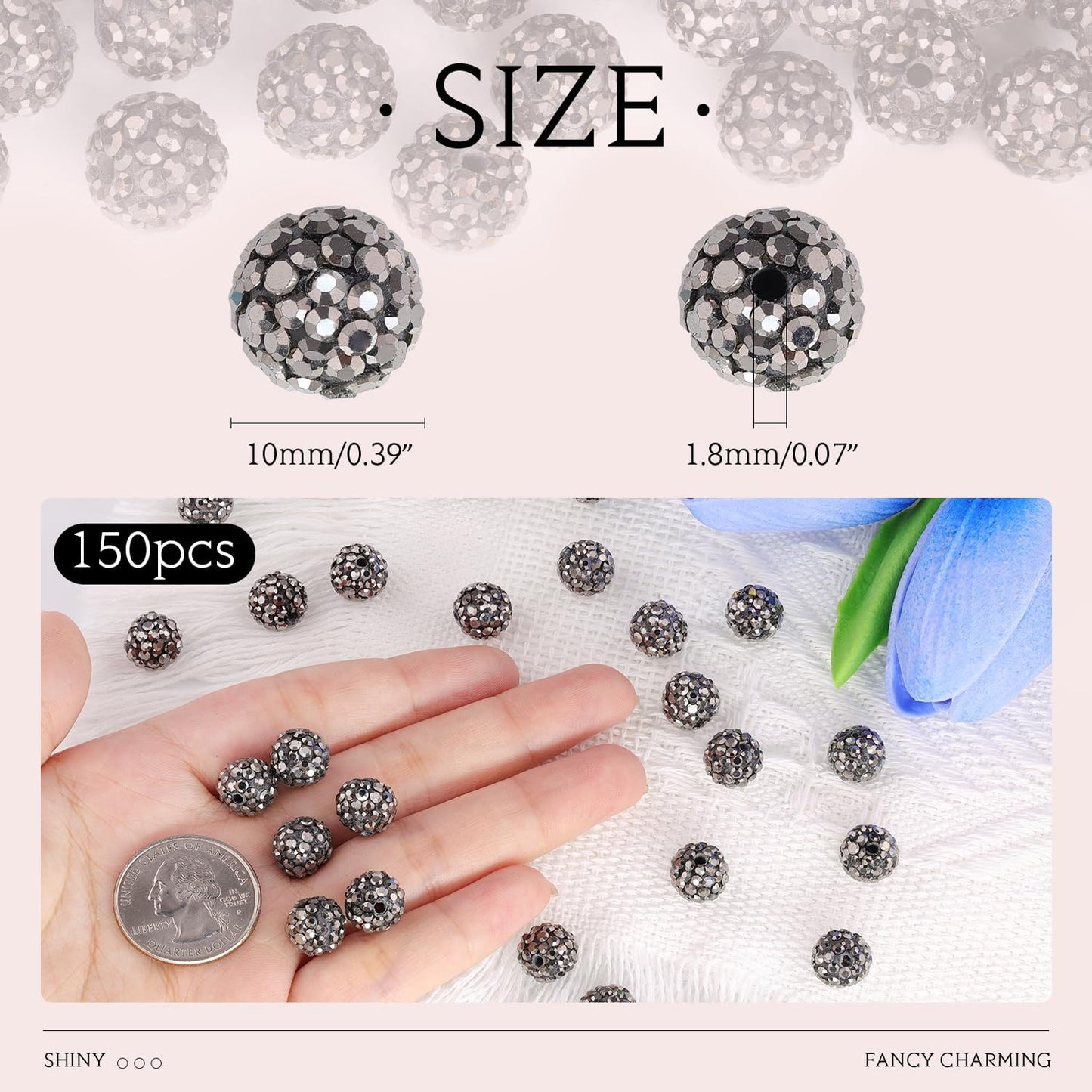 100 pcs 10mm Rhinestone Beads for Jewelry Making, Yellow Shiny Round Shamballa Disco Beads Bulk, Sparkle Crystal Clay Christmas for Bracelet Baseball Necklace Earring Crafting and DIY
