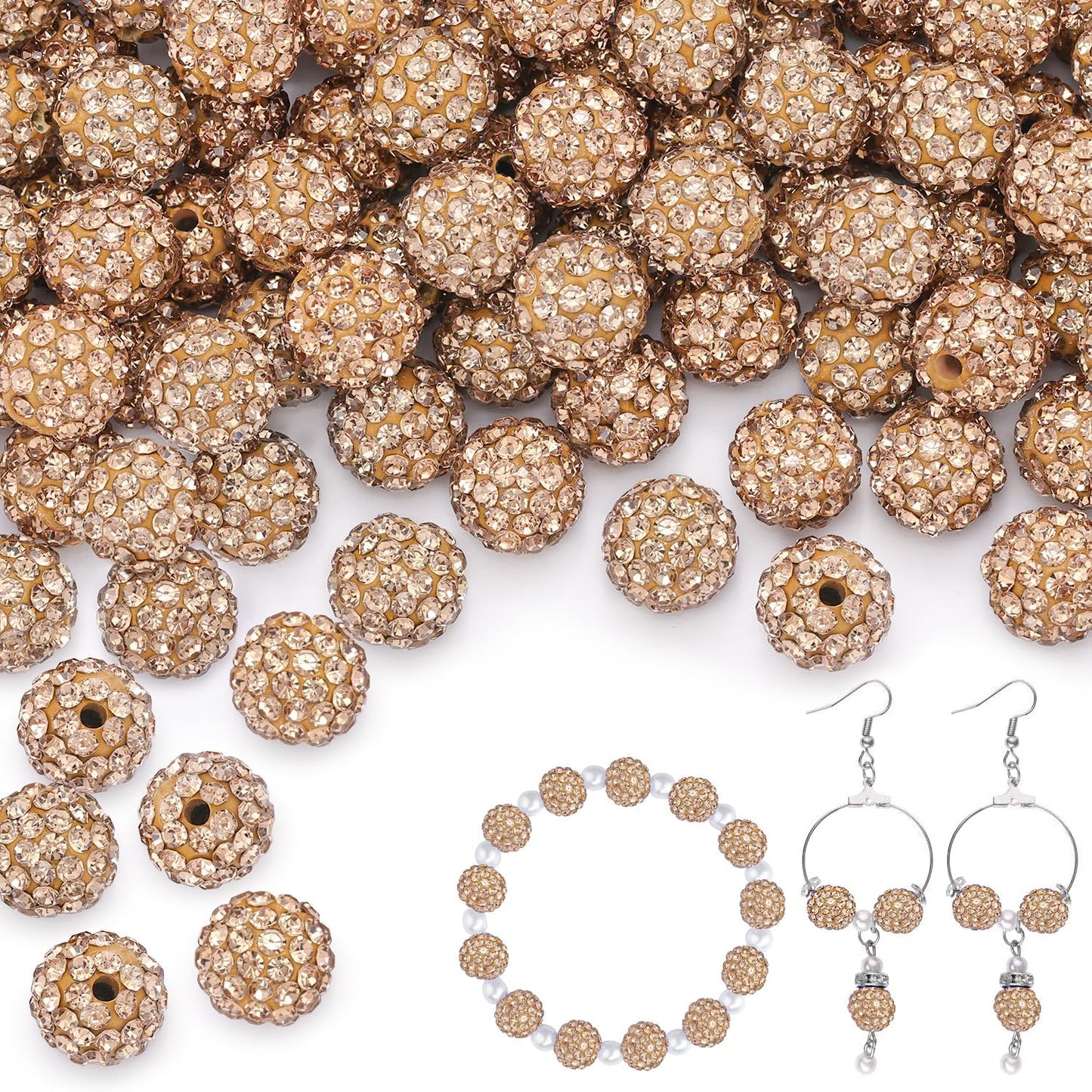 100 pcs 10mm Rhinestone Beads for Jewelry Making, Yellow Shiny Round Shamballa Disco Beads Bulk, Sparkle Crystal Clay Christmas for Bracelet Baseball Necklace Earring Crafting and DIY