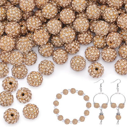 100 pcs 10mm Rhinestone Beads for Jewelry Making, Yellow Shiny Round Shamballa Disco Beads Bulk, Sparkle Crystal Clay Christmas for Bracelet Baseball Necklace Earring Crafting and DIY
