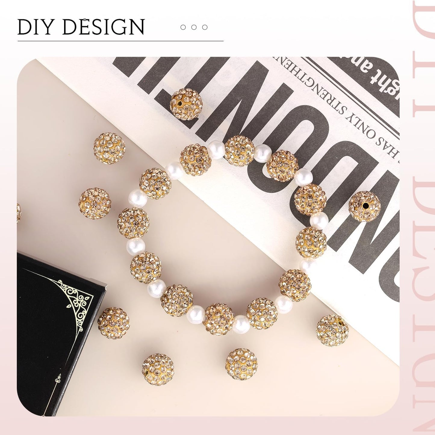 100 pcs 10mm Rhinestone Beads for Jewelry Making, Yellow Shiny Round Shamballa Disco Beads Bulk, Sparkle Crystal Clay Christmas for Bracelet Baseball Necklace Earring Crafting and DIY