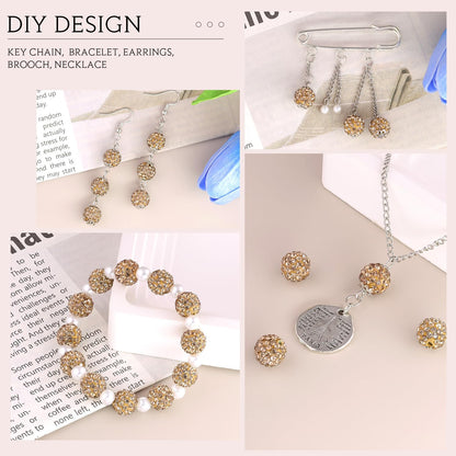 100 pcs 10mm Rhinestone Beads for Jewelry Making, Yellow Shiny Round Shamballa Disco Beads Bulk, Sparkle Crystal Clay Christmas for Bracelet Baseball Necklace Earring Crafting and DIY
