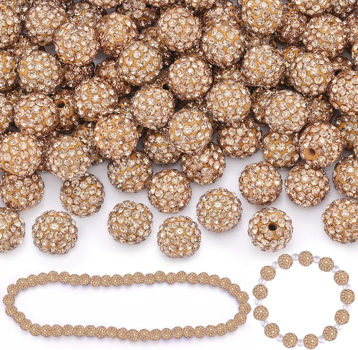 100 pcs 10mm Rhinestone Beads for Jewelry Making, Yellow Shiny Round Shamballa Disco Beads Bulk, Sparkle Crystal Clay Christmas for Bracelet Baseball Necklace Earring Crafting and DIY