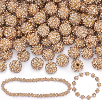 100 pcs 10mm Rhinestone Beads for Jewelry Making, Yellow Shiny Round Shamballa Disco Beads Bulk, Sparkle Crystal Clay Christmas for Bracelet Baseball Necklace Earring Crafting and DIY