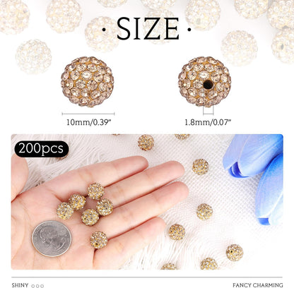 100 pcs 10mm Rhinestone Beads for Jewelry Making, Yellow Shiny Round Shamballa Disco Beads Bulk, Sparkle Crystal Clay Christmas for Bracelet Baseball Necklace Earring Crafting and DIY
