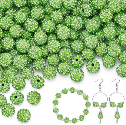 100 pcs 10mm Rhinestone Beads for Jewelry Making, Yellow Shiny Round Shamballa Disco Beads Bulk, Sparkle Crystal Clay Christmas for Bracelet Baseball Necklace Earring Crafting and DIY