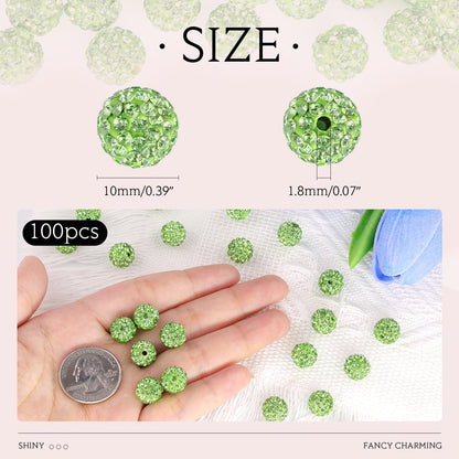 100 pcs 10mm Rhinestone Beads for Jewelry Making, Yellow Shiny Round Shamballa Disco Beads Bulk, Sparkle Crystal Clay Christmas for Bracelet Baseball Necklace Earring Crafting and DIY