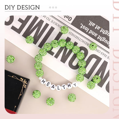 100 pcs 10mm Rhinestone Beads for Jewelry Making, Yellow Shiny Round Shamballa Disco Beads Bulk, Sparkle Crystal Clay Christmas for Bracelet Baseball Necklace Earring Crafting and DIY