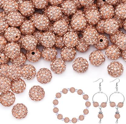 100 pcs 10mm Rhinestone Beads for Jewelry Making, Yellow Shiny Round Shamballa Disco Beads Bulk, Sparkle Crystal Clay Christmas for Bracelet Baseball Necklace Earring Crafting and DIY