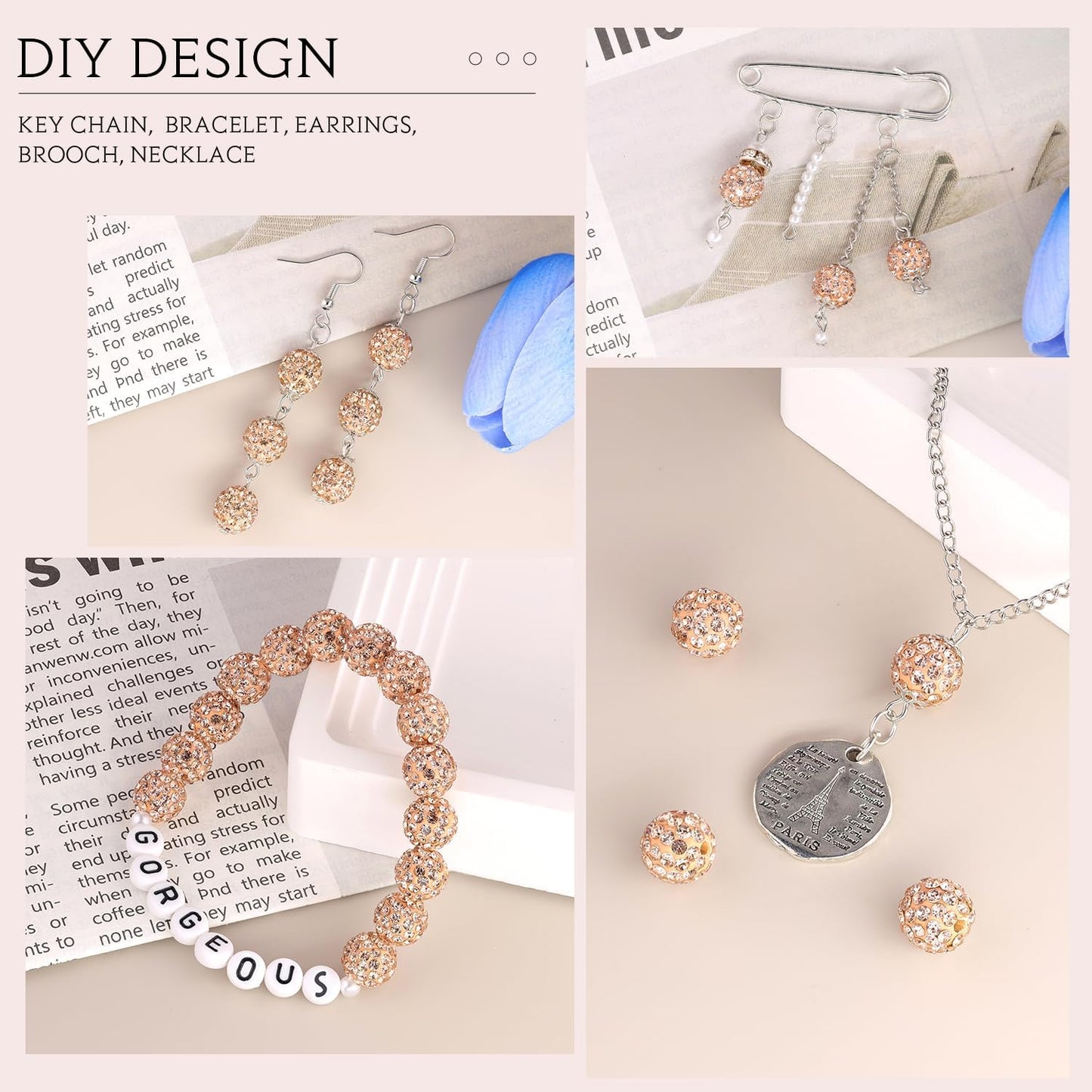 100 pcs 10mm Rhinestone Beads for Jewelry Making, Yellow Shiny Round Shamballa Disco Beads Bulk, Sparkle Crystal Clay Christmas for Bracelet Baseball Necklace Earring Crafting and DIY