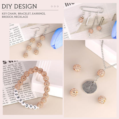 100 pcs 10mm Rhinestone Beads for Jewelry Making, Yellow Shiny Round Shamballa Disco Beads Bulk, Sparkle Crystal Clay Christmas for Bracelet Baseball Necklace Earring Crafting and DIY