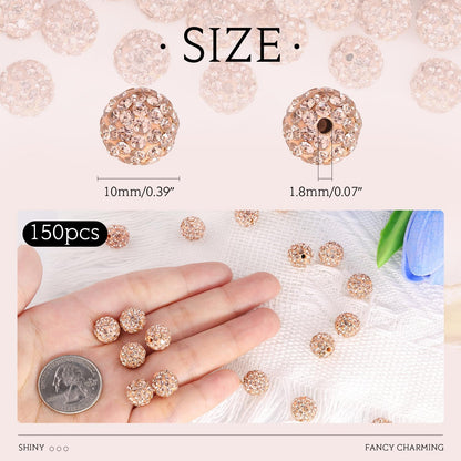 100 pcs 10mm Rhinestone Beads for Jewelry Making, Yellow Shiny Round Shamballa Disco Beads Bulk, Sparkle Crystal Clay Christmas for Bracelet Baseball Necklace Earring Crafting and DIY
