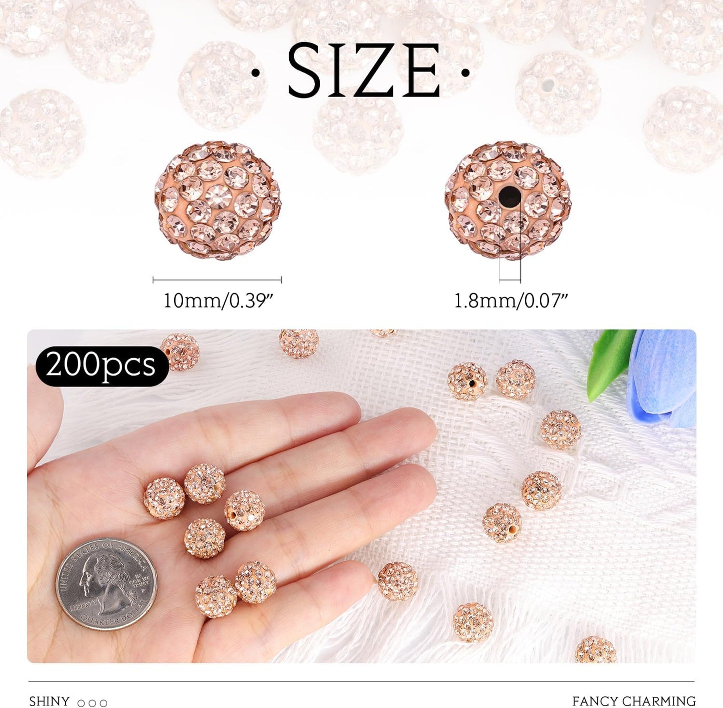 100 pcs 10mm Rhinestone Beads for Jewelry Making, Yellow Shiny Round Shamballa Disco Beads Bulk, Sparkle Crystal Clay Christmas for Bracelet Baseball Necklace Earring Crafting and DIY