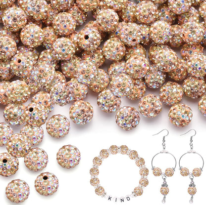 100 pcs 10mm Rhinestone Beads for Jewelry Making, Yellow Shiny Round Shamballa Disco Beads Bulk, Sparkle Crystal Clay Christmas for Bracelet Baseball Necklace Earring Crafting and DIY