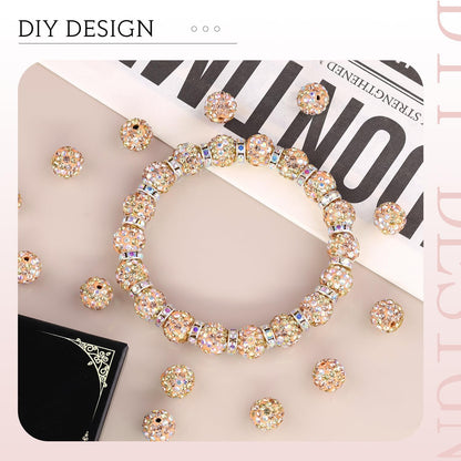 100 pcs 10mm Rhinestone Beads for Jewelry Making, Yellow Shiny Round Shamballa Disco Beads Bulk, Sparkle Crystal Clay Christmas for Bracelet Baseball Necklace Earring Crafting and DIY