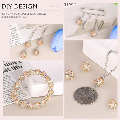 100 pcs 10mm Rhinestone Beads for Jewelry Making, Yellow Shiny Round Shamballa Disco Beads Bulk, Sparkle Crystal Clay Christmas for Bracelet Baseball Necklace Earring Crafting and DIY