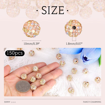100 pcs 10mm Rhinestone Beads for Jewelry Making, Yellow Shiny Round Shamballa Disco Beads Bulk, Sparkle Crystal Clay Christmas for Bracelet Baseball Necklace Earring Crafting and DIY