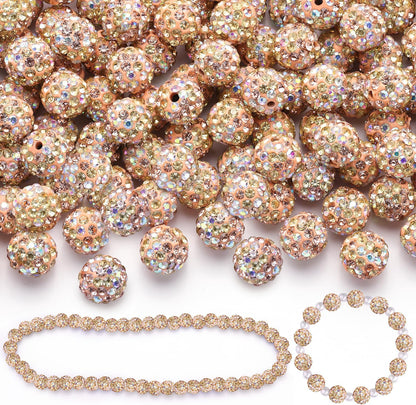 100 pcs 10mm Rhinestone Beads for Jewelry Making, Yellow Shiny Round Shamballa Disco Beads Bulk, Sparkle Crystal Clay Christmas for Bracelet Baseball Necklace Earring Crafting and DIY