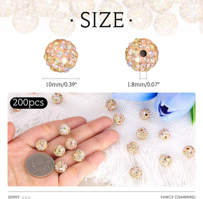 100 pcs 10mm Rhinestone Beads for Jewelry Making, Yellow Shiny Round Shamballa Disco Beads Bulk, Sparkle Crystal Clay Christmas for Bracelet Baseball Necklace Earring Crafting and DIY