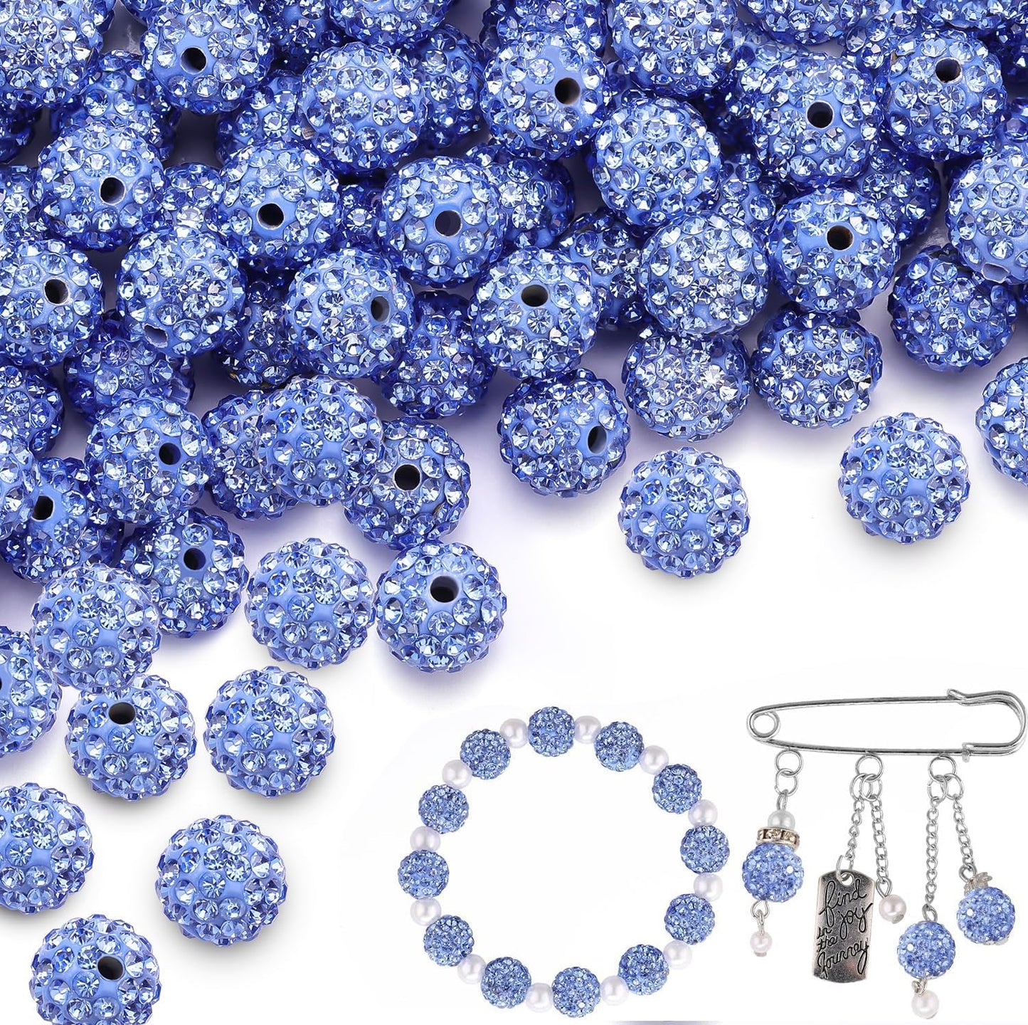 100 pcs 10mm Rhinestone Beads for Jewelry Making, Yellow Shiny Round Shamballa Disco Beads Bulk, Sparkle Crystal Clay Christmas for Bracelet Baseball Necklace Earring Crafting and DIY