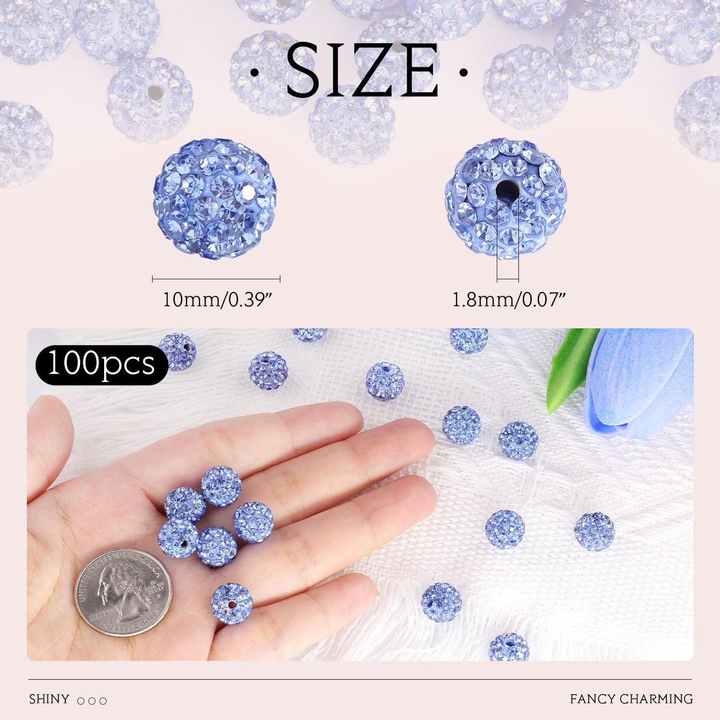 100 pcs 10mm Rhinestone Beads for Jewelry Making, Yellow Shiny Round Shamballa Disco Beads Bulk, Sparkle Crystal Clay Christmas for Bracelet Baseball Necklace Earring Crafting and DIY