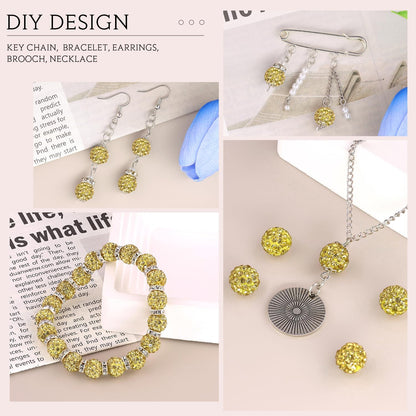 100 pcs 10mm Rhinestone Beads for Jewelry Making, Yellow Shiny Round Shamballa Disco Beads Bulk, Sparkle Crystal Clay Christmas for Bracelet Baseball Necklace Earring Crafting and DIY